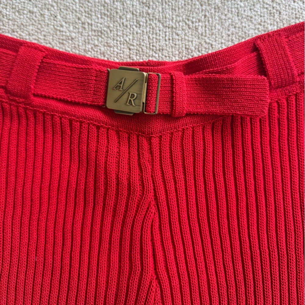 NWT Asta Resort Francie Belted Knit Shorts Red White Trim Size M